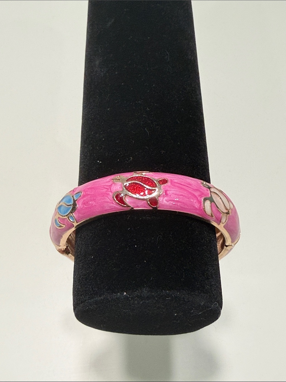 Pink Enamel Bangle Bracelet with Turtles